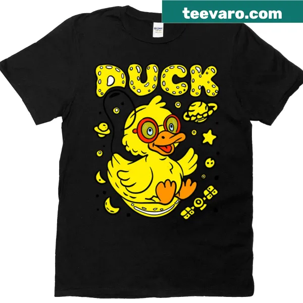 Illustration of a little duck on a big adventure on T-shirt