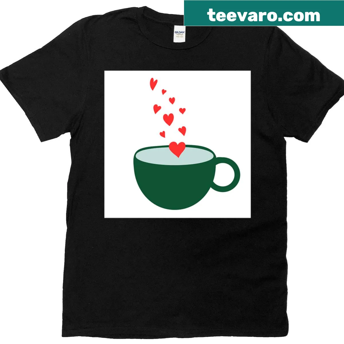 Oversized t-shirt with heart steam coffee mug design — on a men's t-shirt