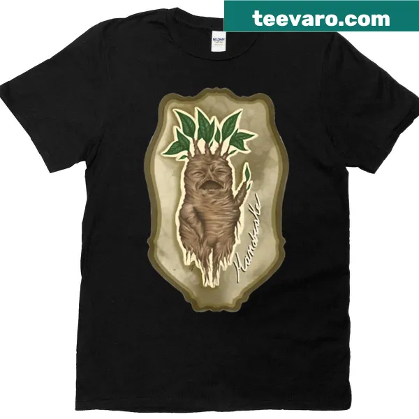 Illustrated T-shirt featuring a mandrake in a whimsical frame.