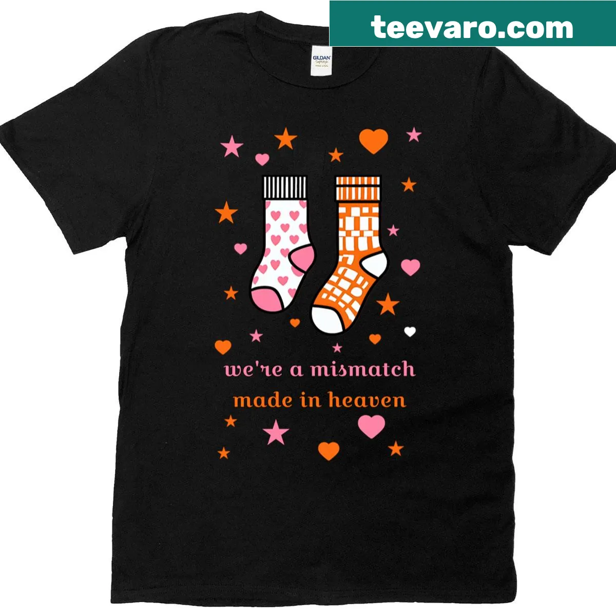 Cute couple-themed t-shirt with mismatched socks illustration — on a men's t-shirt