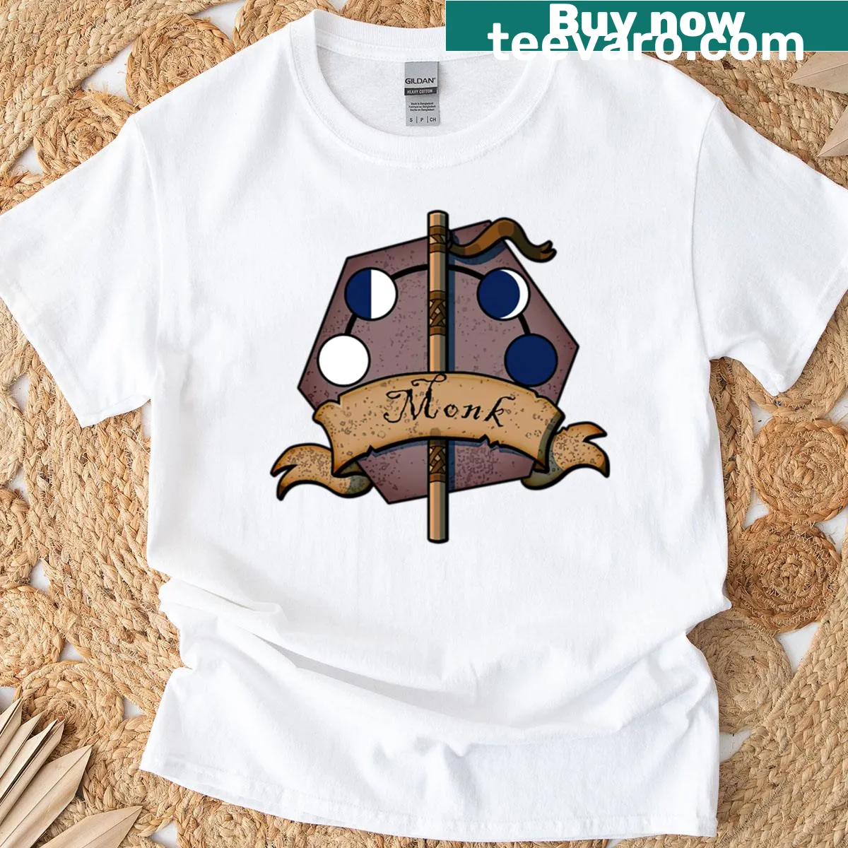 Minimalist t-shirt with Monk logo design — on a men's t-shirt