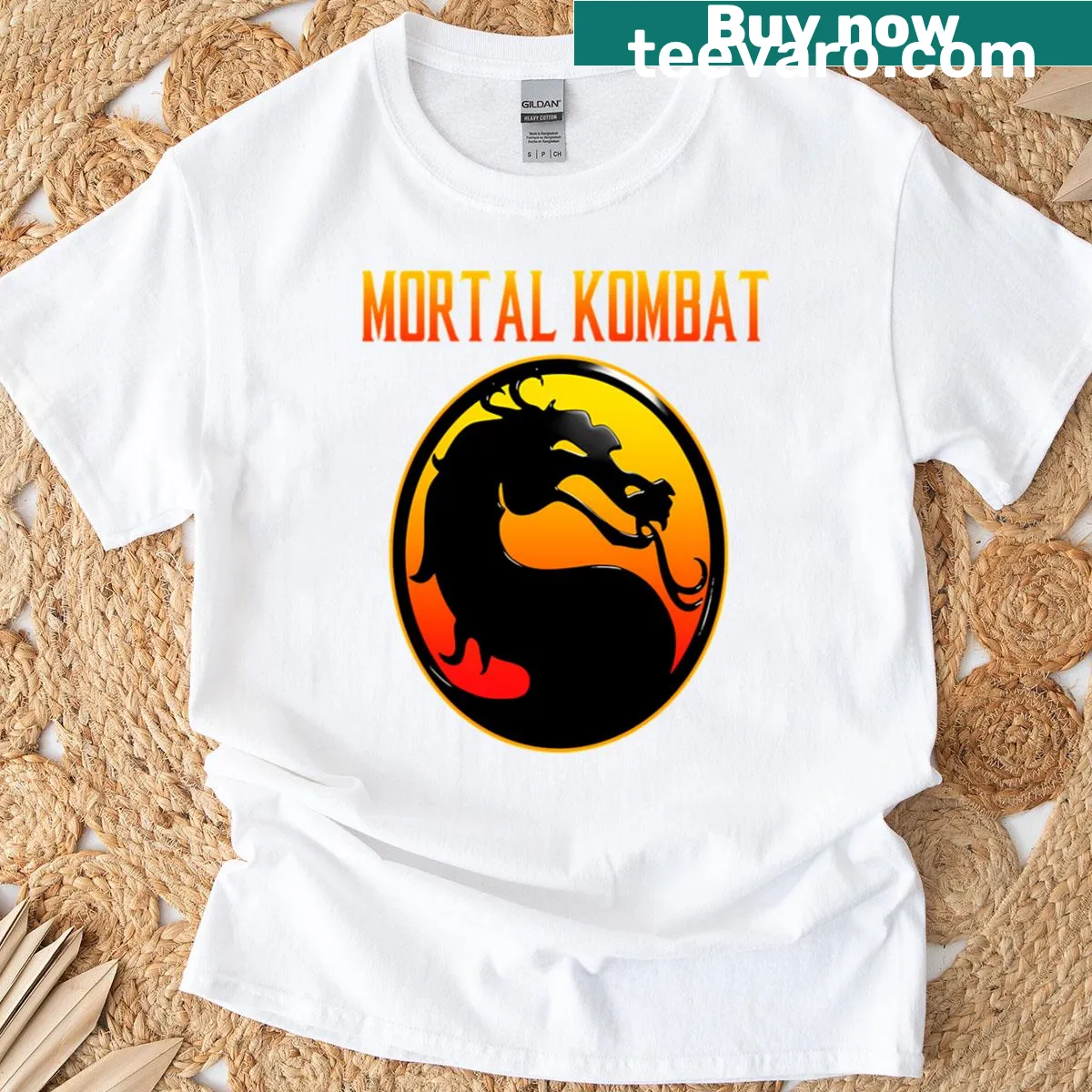 Fitted T-shirt with Mortal Kombat logo design — on a men's t-shirt