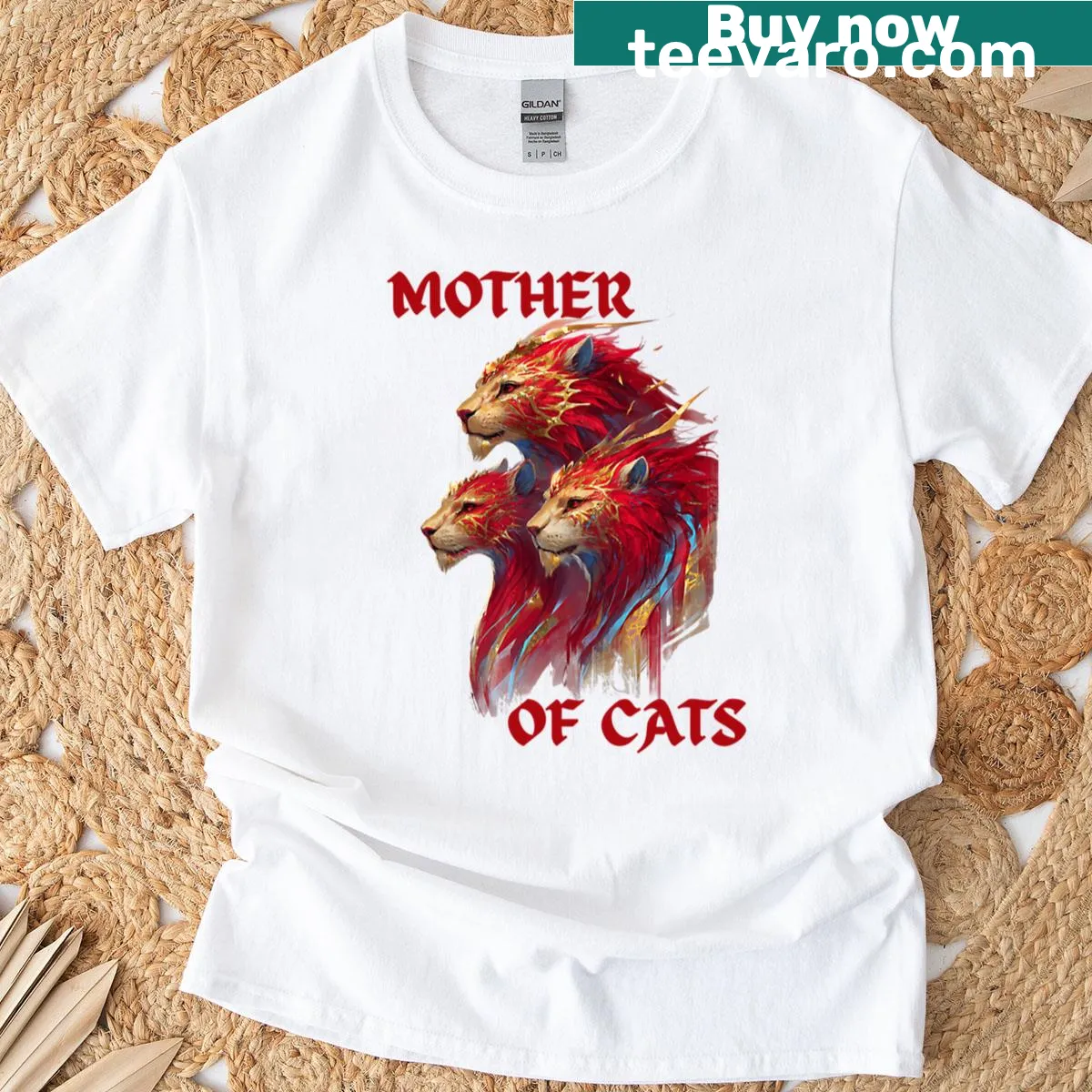 Playful Mother of Cats illustration with humorous typography — on a men's t-shirt