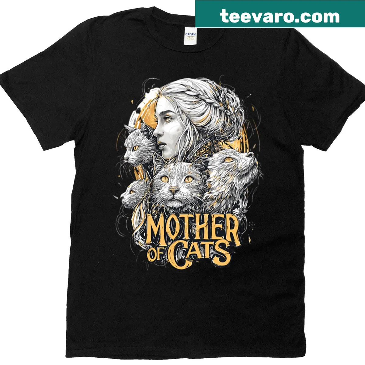 Illustrated t-shirt featuring the phrase 'Mother Of Cats' with playful cat graphics — on a men's t-shirt