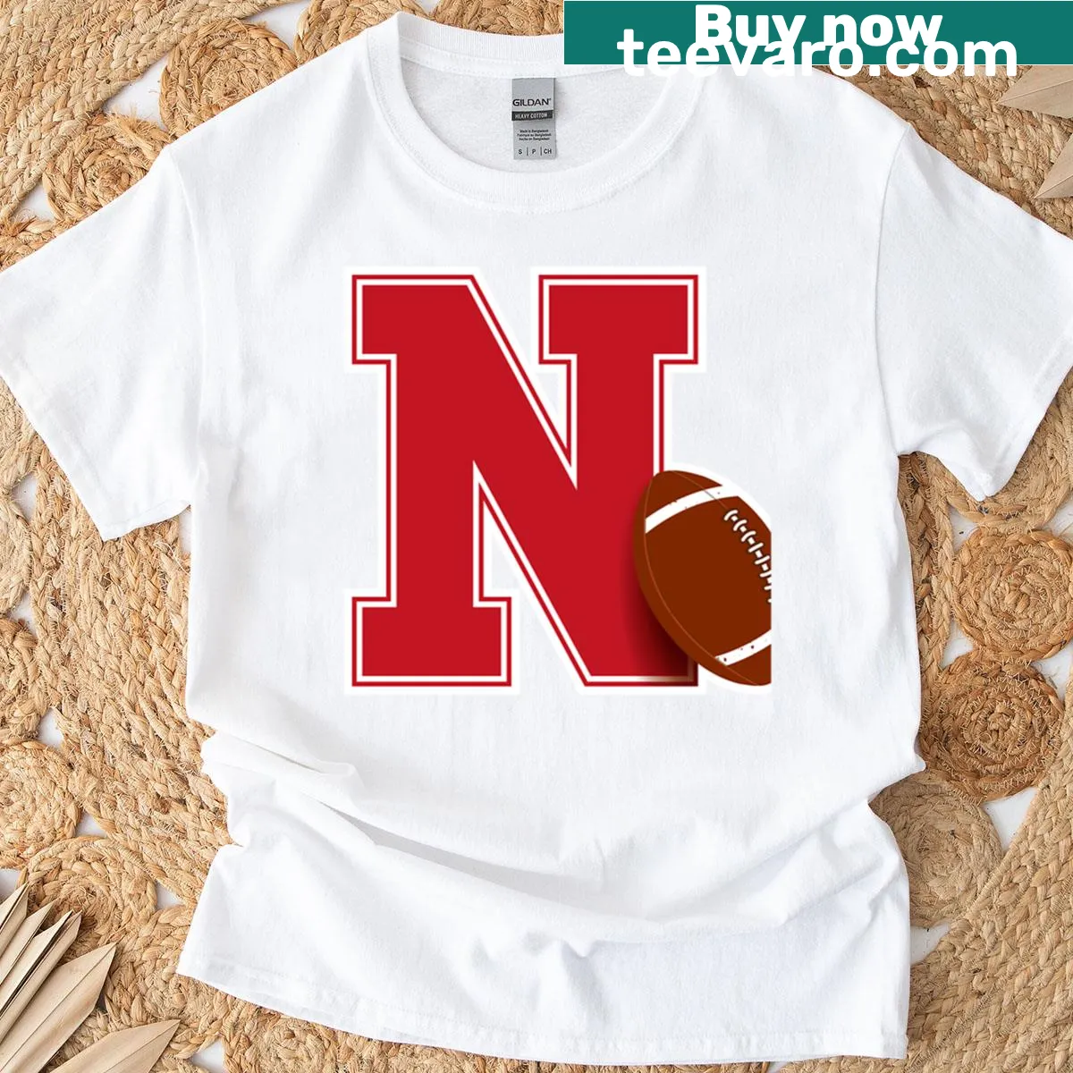 Nebraska Football Monogram T-shirt with bold typographic design — on a men's t-shirt