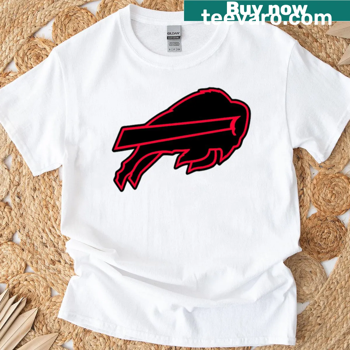 Neon Buffalo Bills t-shirt with glowing red outline — on a men's t-shirt