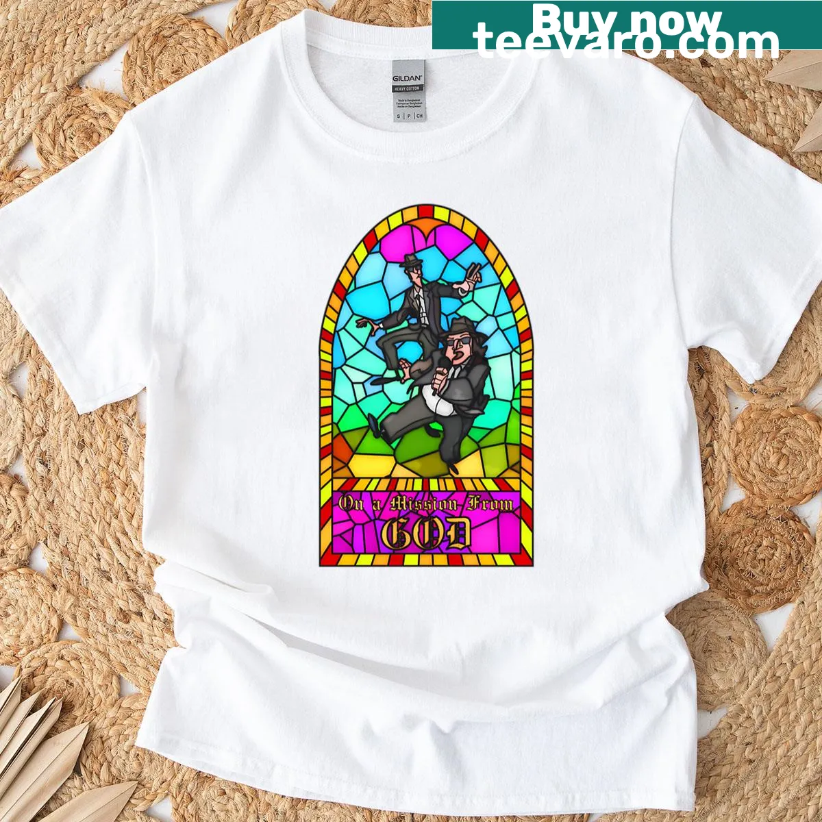 Inspirational T-shirt with the phrase 'On A Mission From God' in bold text — on a men's t-shirt