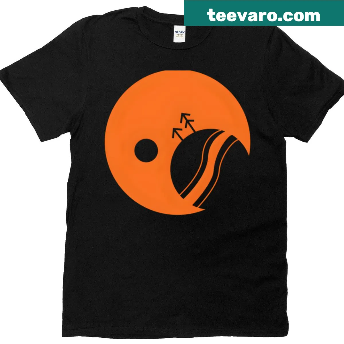 Vintage distressed T-shirt featuring Tiber Hearth and an eclipse from Outer Wilds — on a men's t-shirt