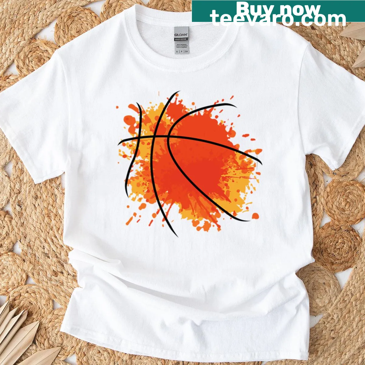 Oversized T-shirt with basketball splash art illustration — on a men's t-shirt