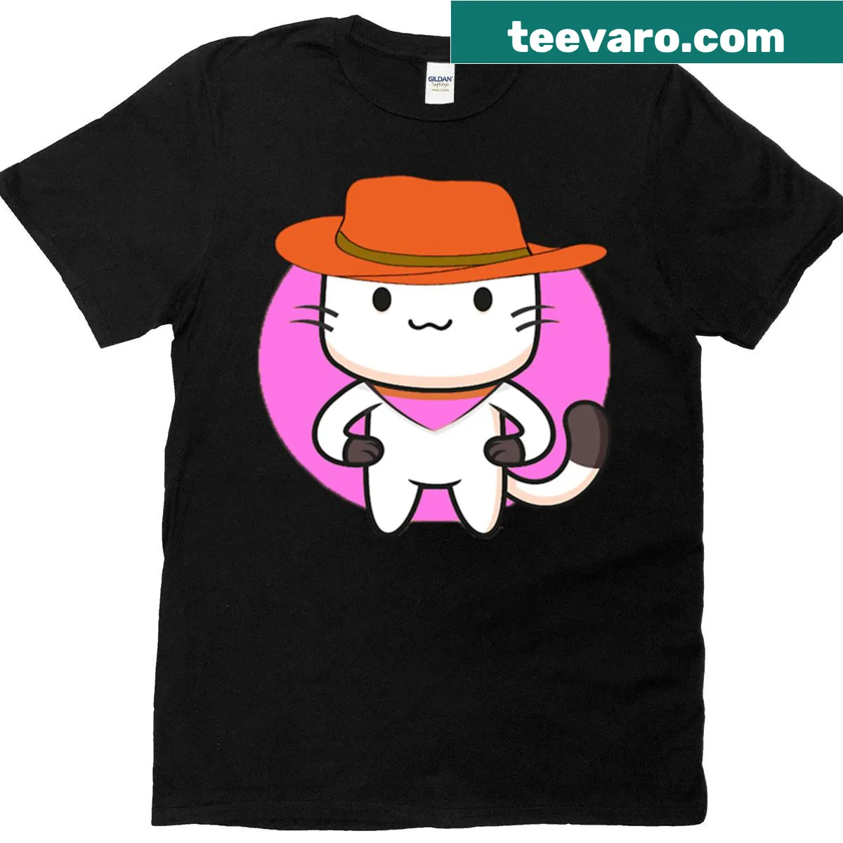 Illustrated cat wearing a cowboy hat on a t-shirt — on a men's t-shirt