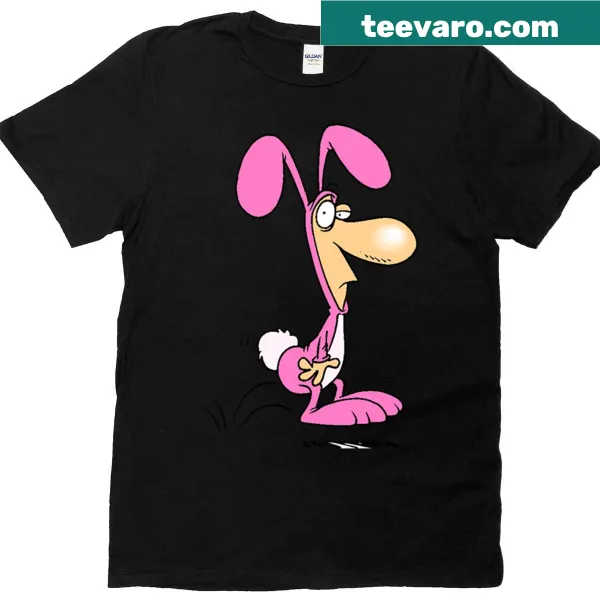 Playful graphic t-shirt featuring a cute pink rabbit