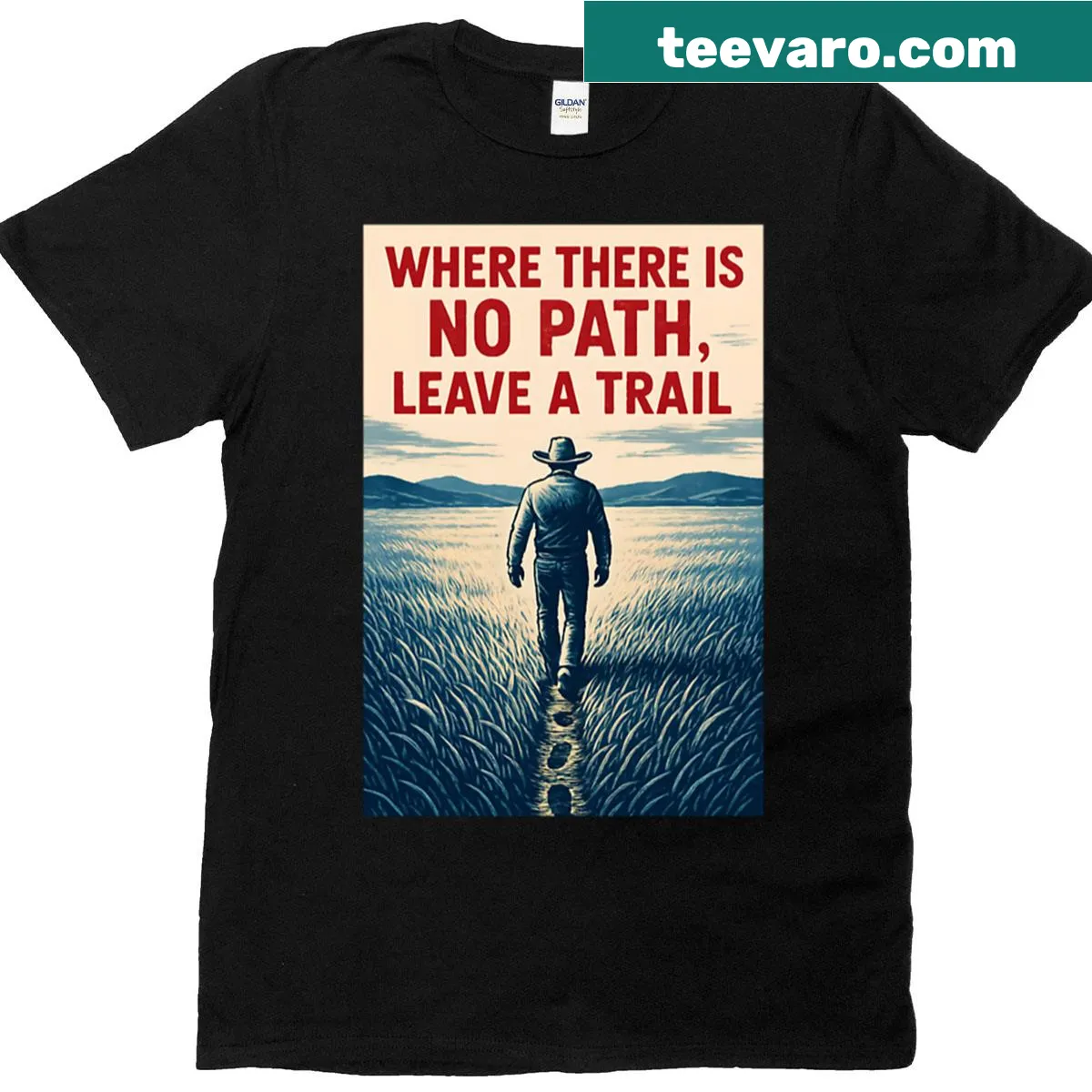 Oversized T-shirt with 'Leave A Trail' text for outdoor enthusiasts. — on a men's t-shirt