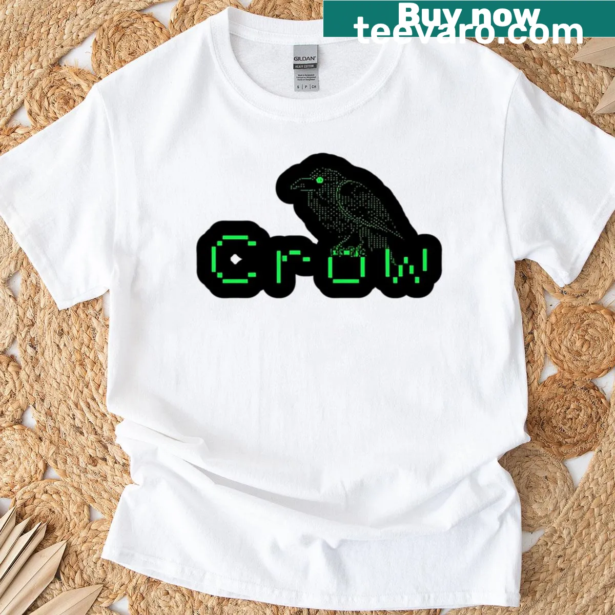 Retro gaming T-shirt featuring pixel art raven and dark aesthetic — on a men's t-shirt