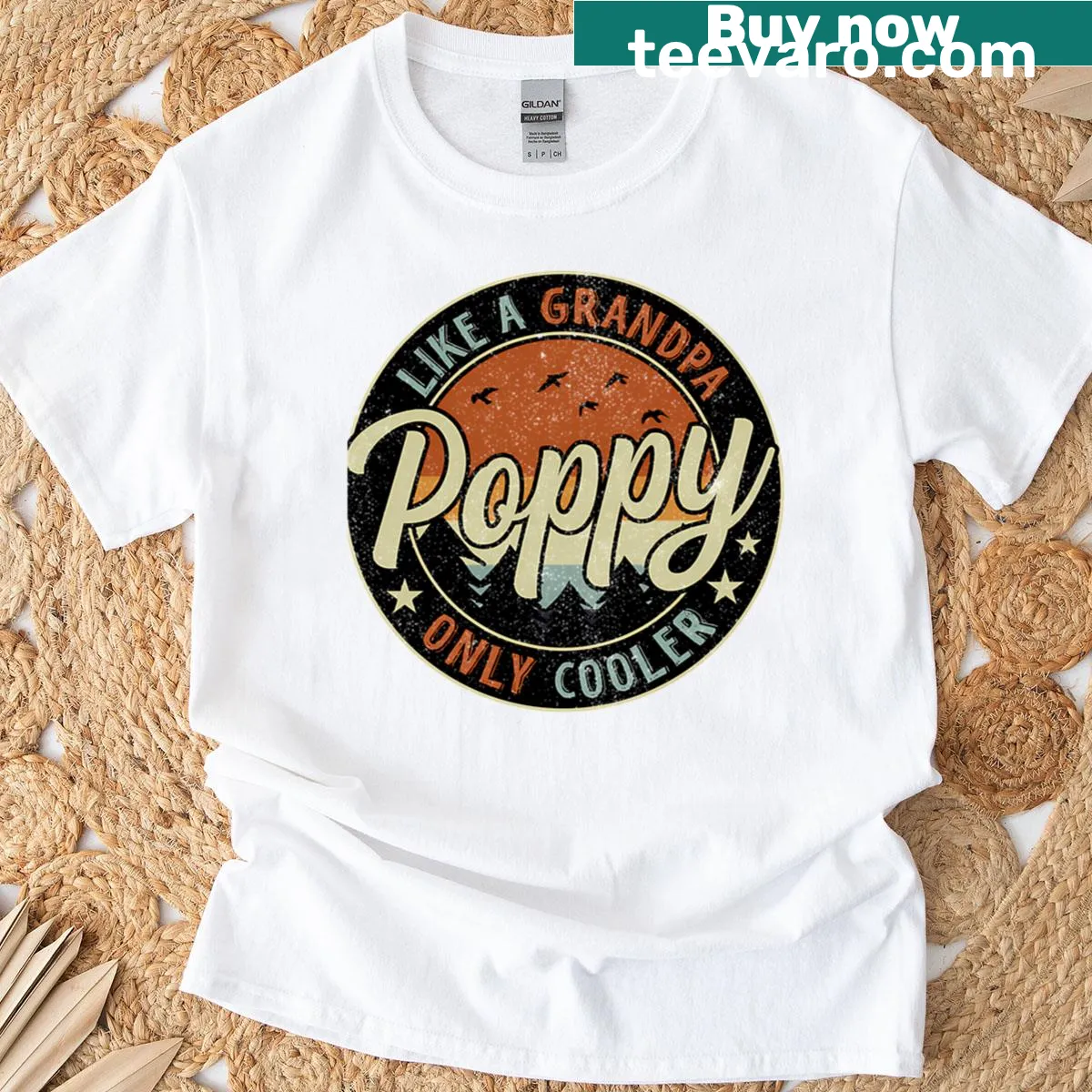 Funny t-shirt with 'Poppy Like A Grandpa Only Cooler' text — on a men's t-shirt