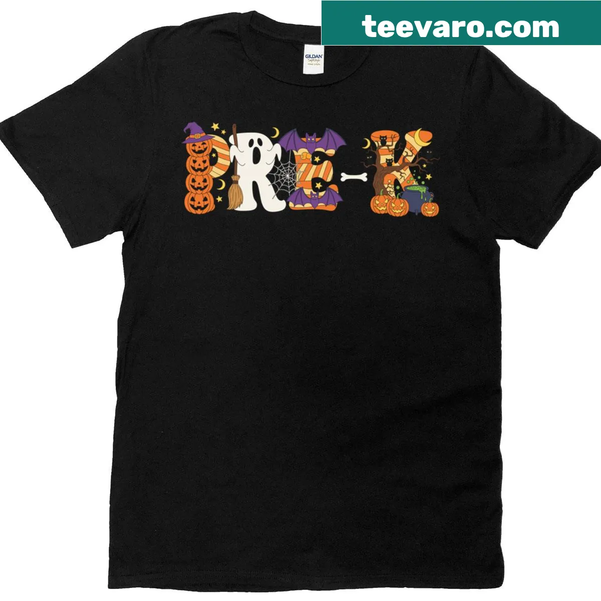 Cute Halloween t-shirt featuring a pumpkin ghost and skeleton for kids — on a men's t-shirt