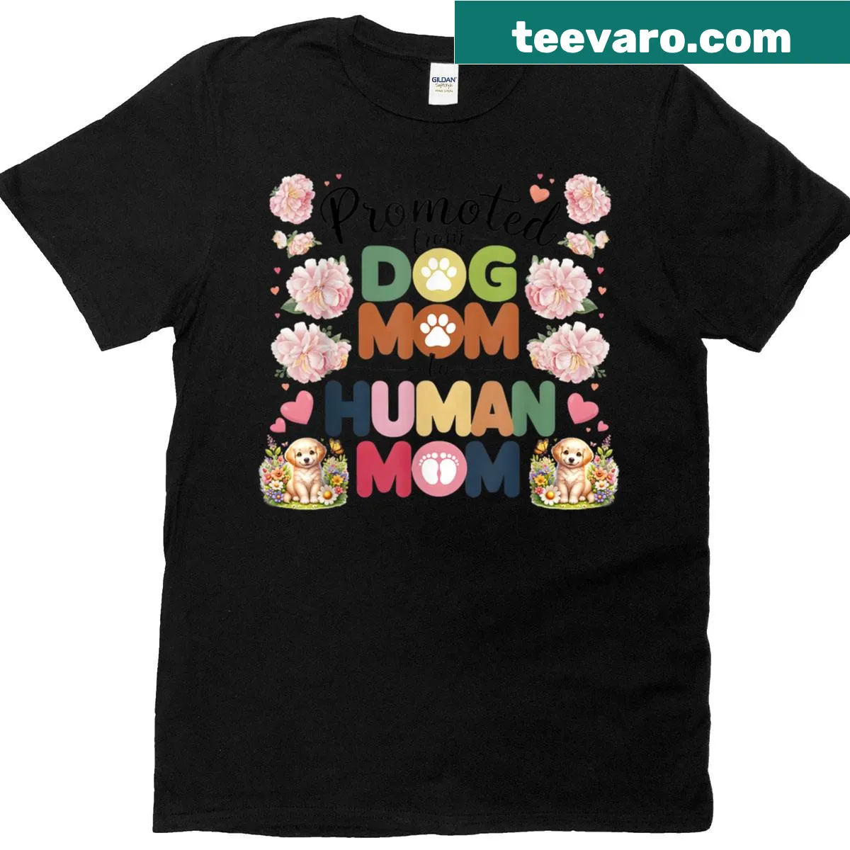Fun typography celebrating the transition from dog mom to human mom — on a men's t-shirt