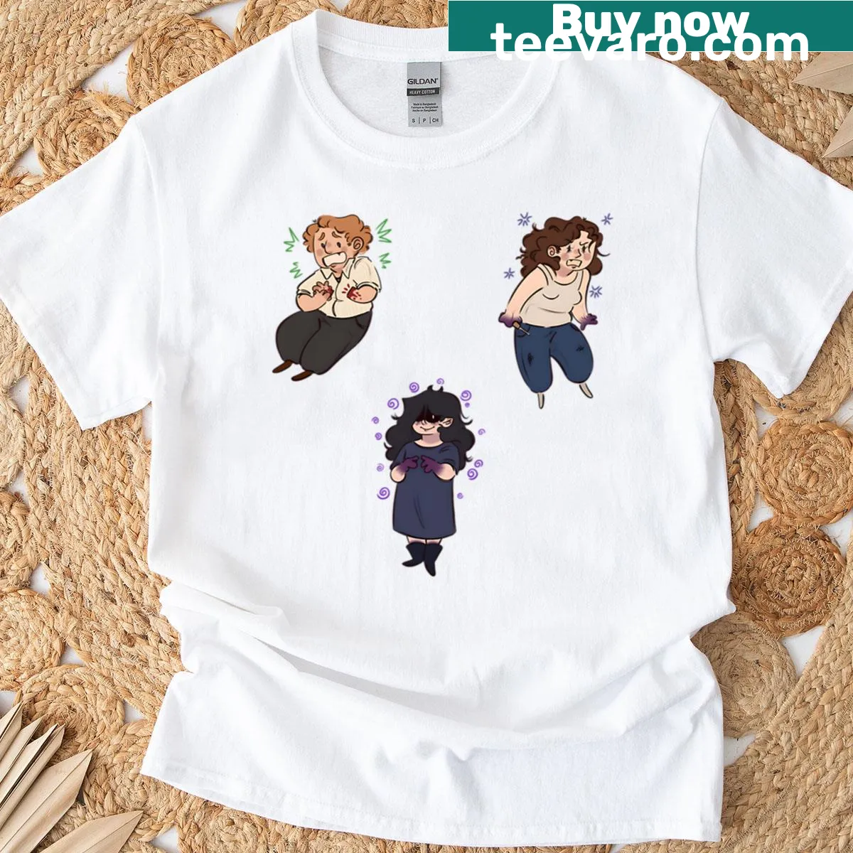 T-shirt featuring cute sticker-style illustrations of Resident Evil characters — on a men's t-shirt