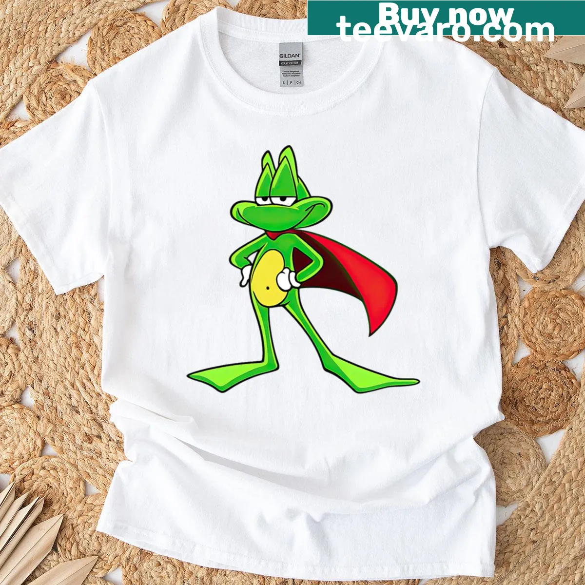 T-shirt featuring artwork from the retro Super Frog game. — on a men's t-shirt