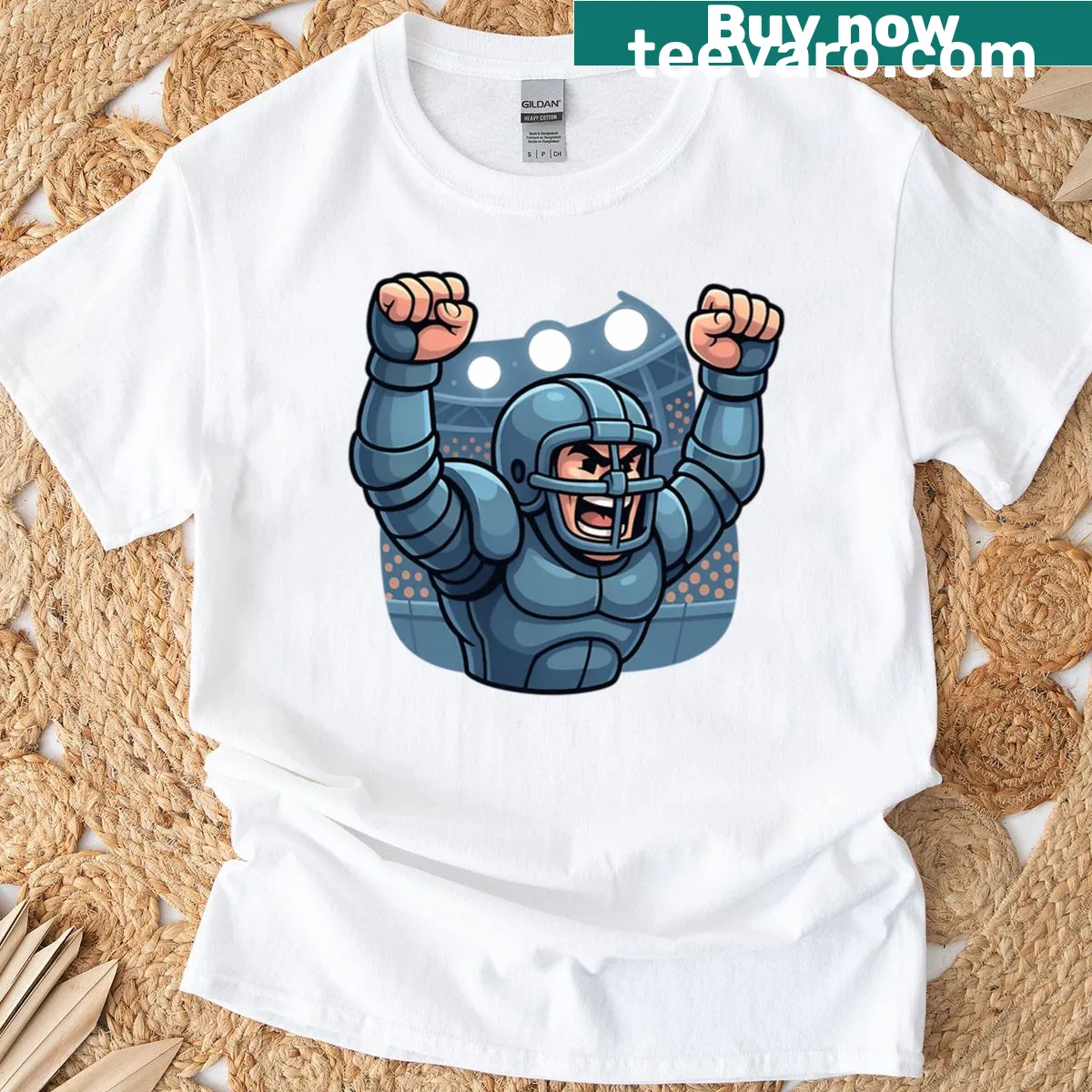 Oversized T-shirt featuring retro sports warrior game art — on a men's t-shirt