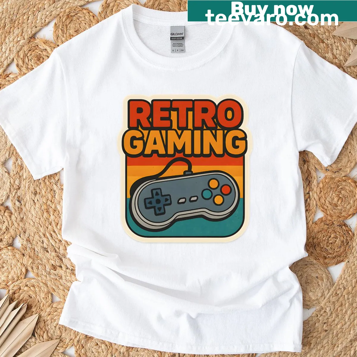 Retro gaming sticker design T-shirt for nostalgic gamers — on a men's t-shirt