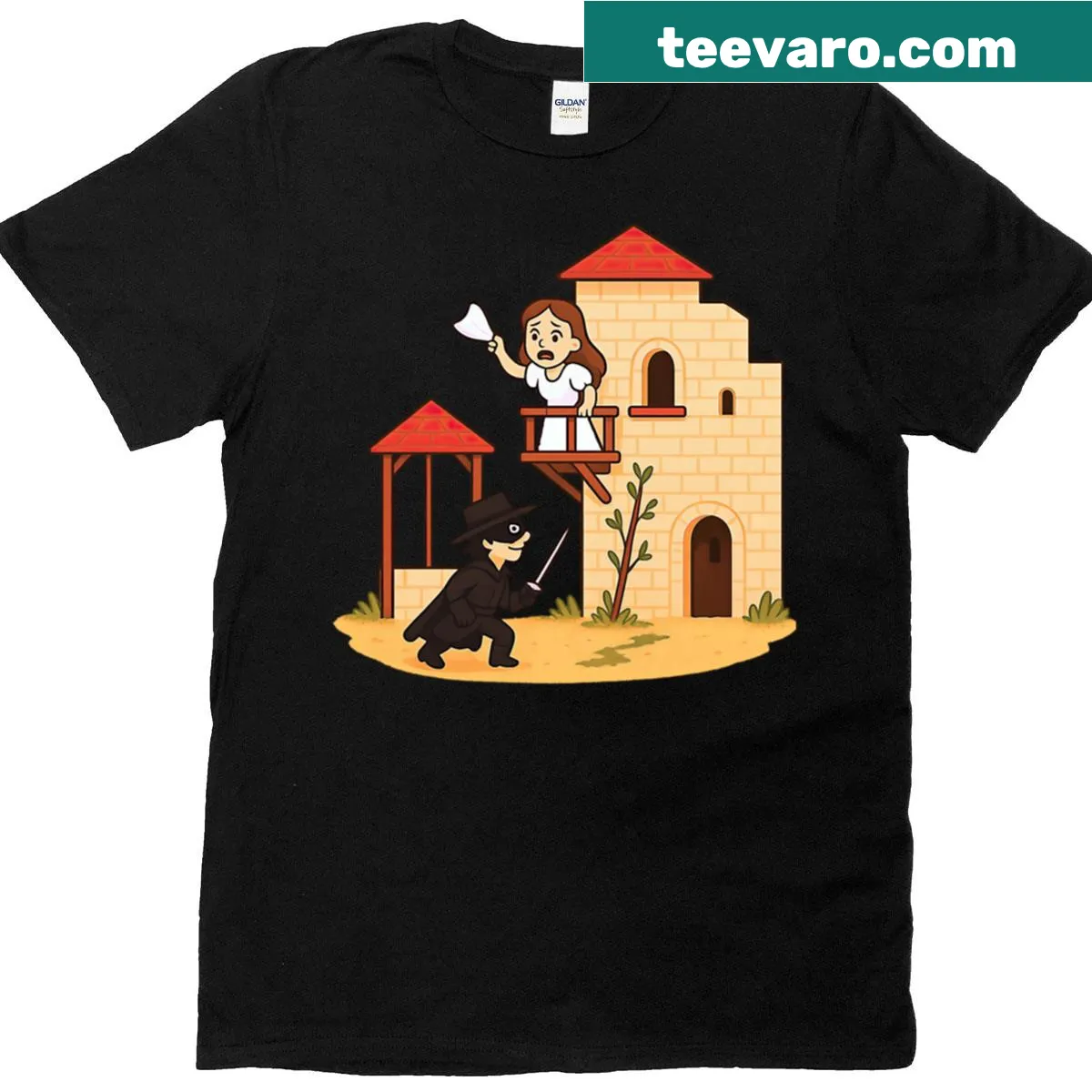 Oversized t-shirt featuring a retro masked swordsman from a classic game. — on a men's t-shirt