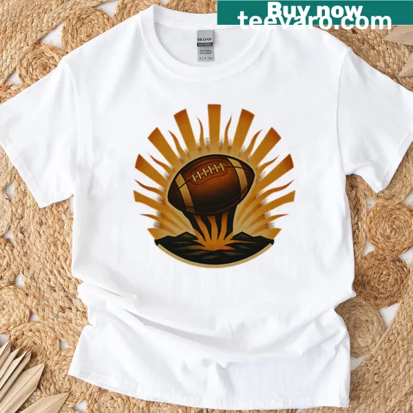 Artistic T-shirt depicting the Cincinnati skyline with a roaring horizon, celebrating city pride.