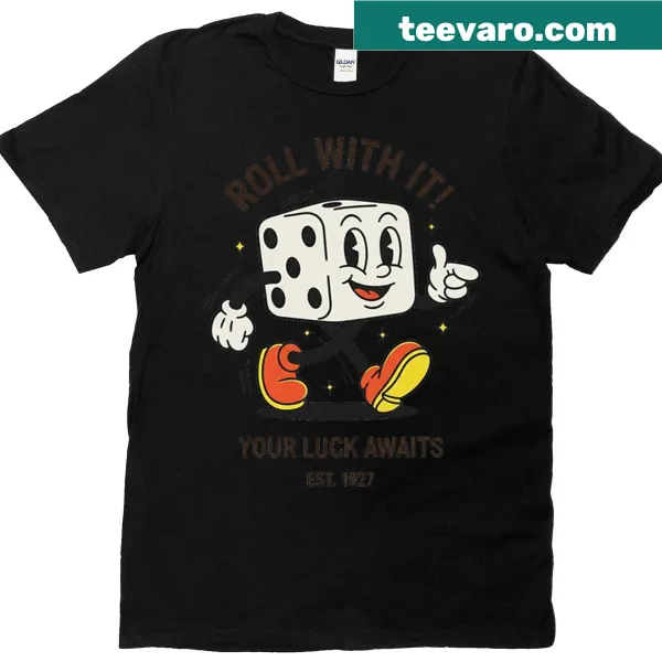 Cartoon dice illustrated on retro gaming t-shirt