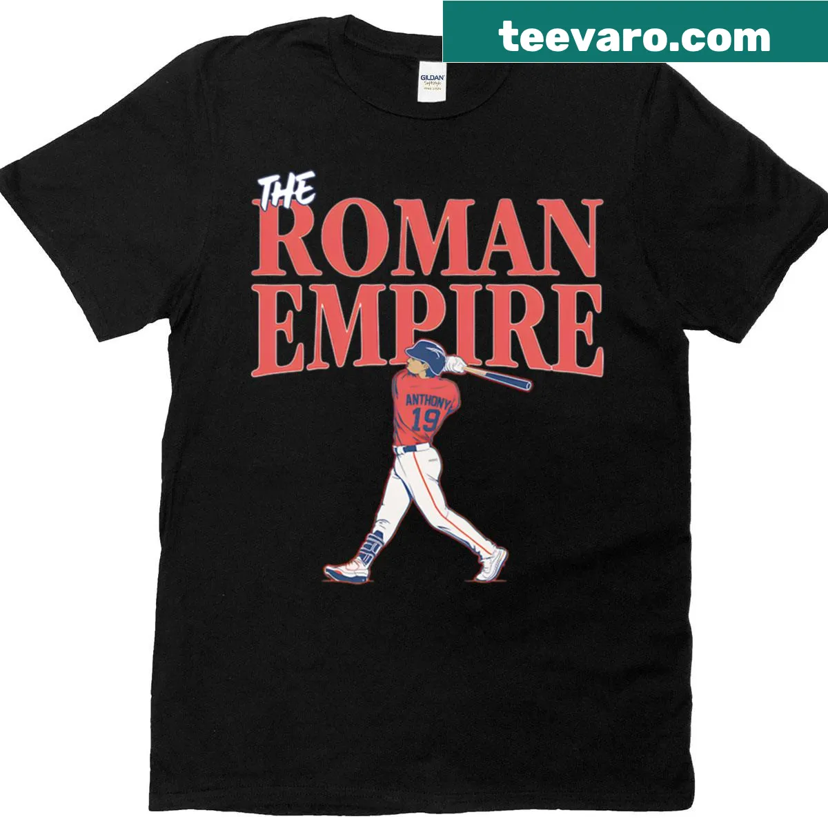 Baseball batter illustrated with Roman Empire theme on t-shirt — on a men's t-shirt