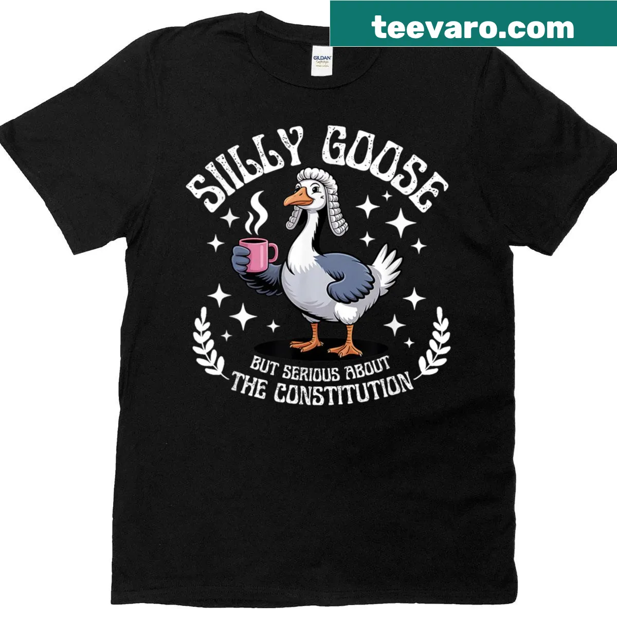 Funny T-shirt with 'Silly Goose But Serious About The Constitution.' — on a men's t-shirt