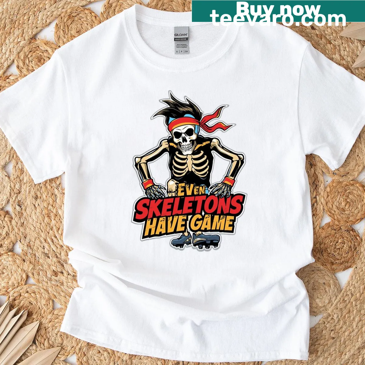 Skeleton athlete graphic on a humorous sports T-shirt — on a men's t-shirt