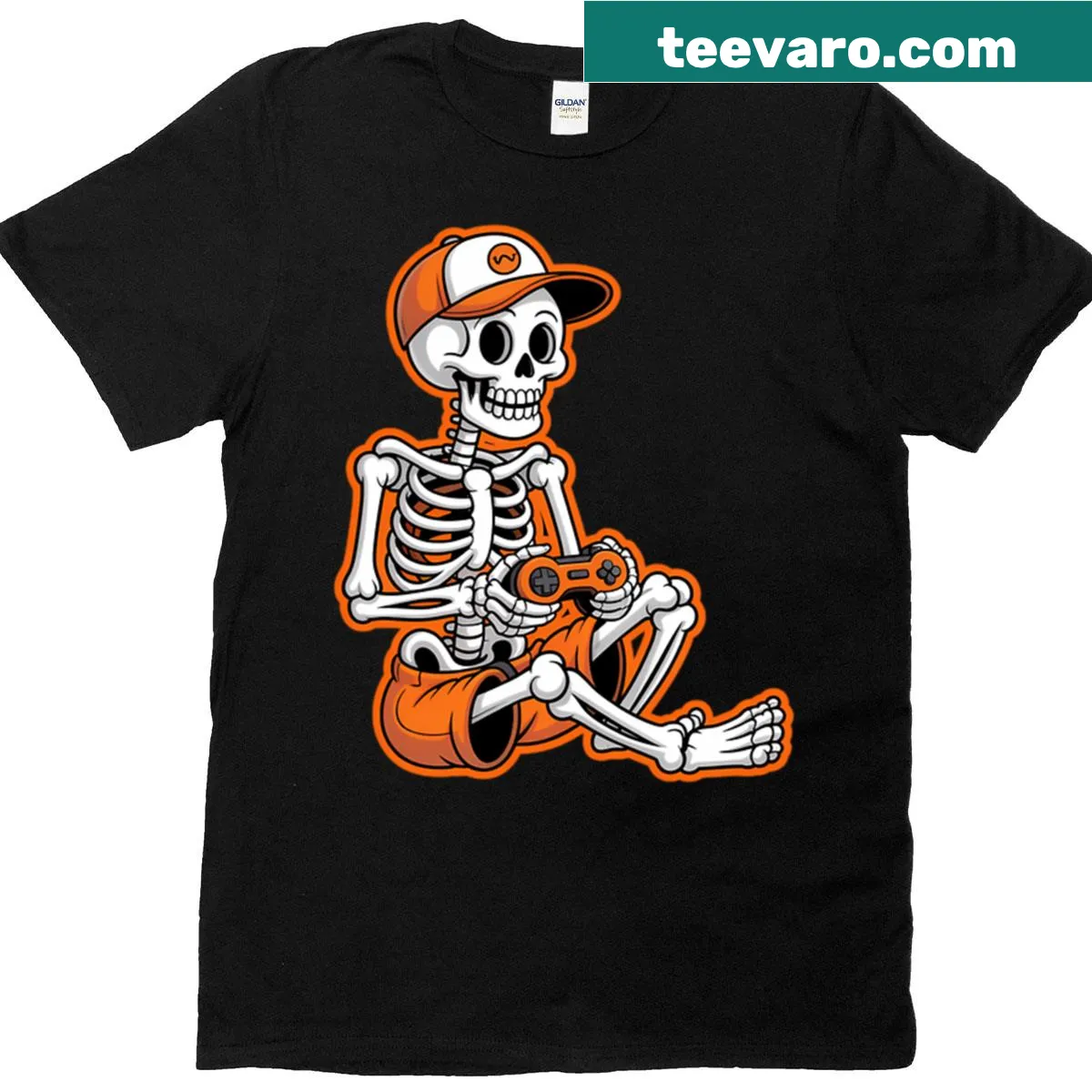 Skeleton graphic T-shirt for gamers, perfect for Halloween. — on a men's t-shirt