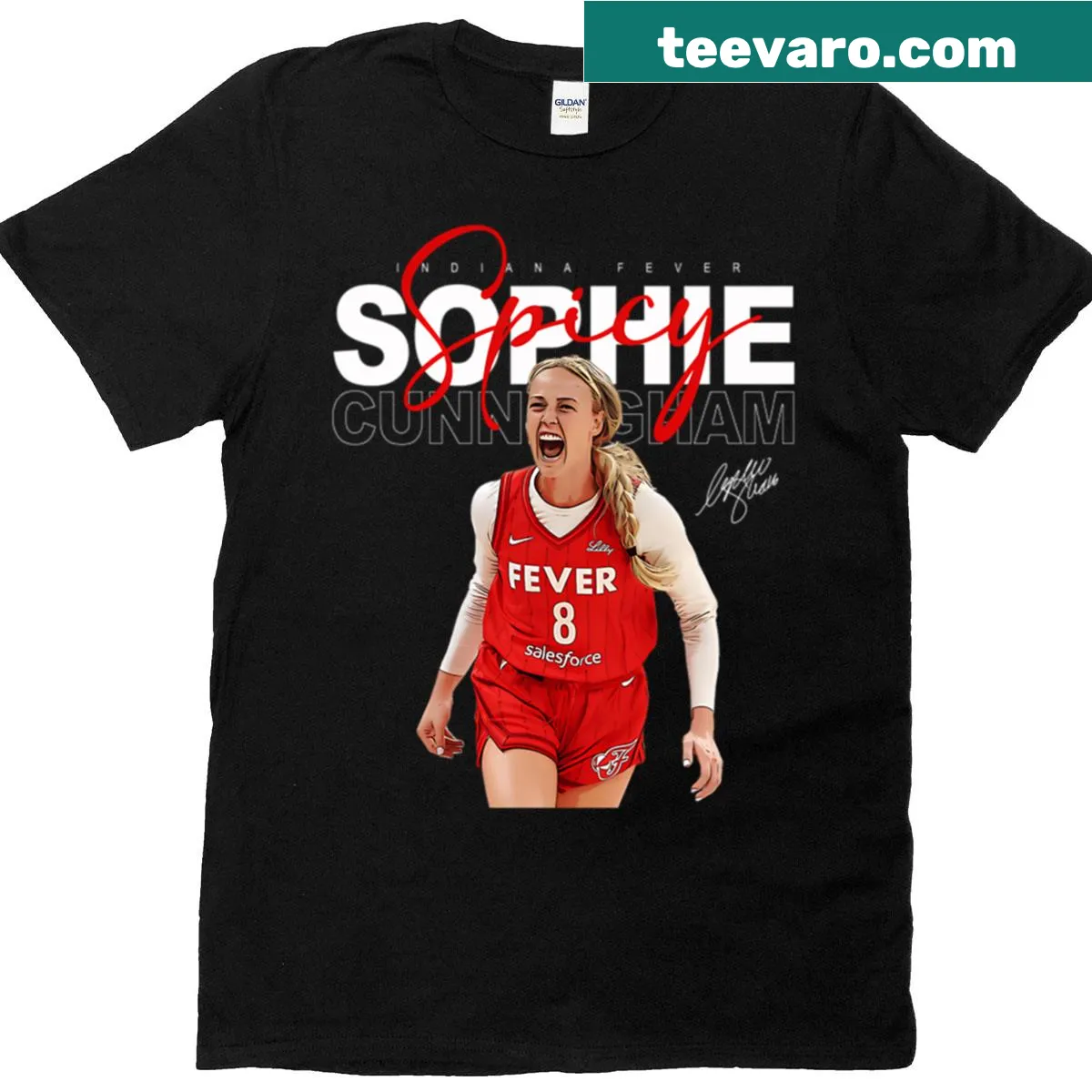 T-shirt featuring Sophie Cunningham's name and number for Indiana Fever — on a men's t-shirt
