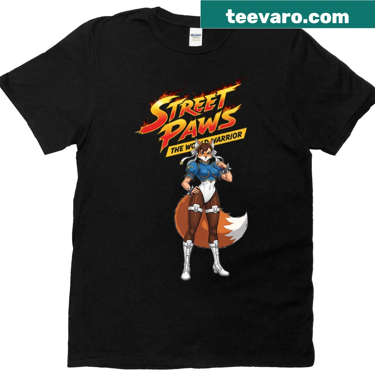 Oversized t-shirt featuring an illustration of Chun Fox — on a men's t-shirt