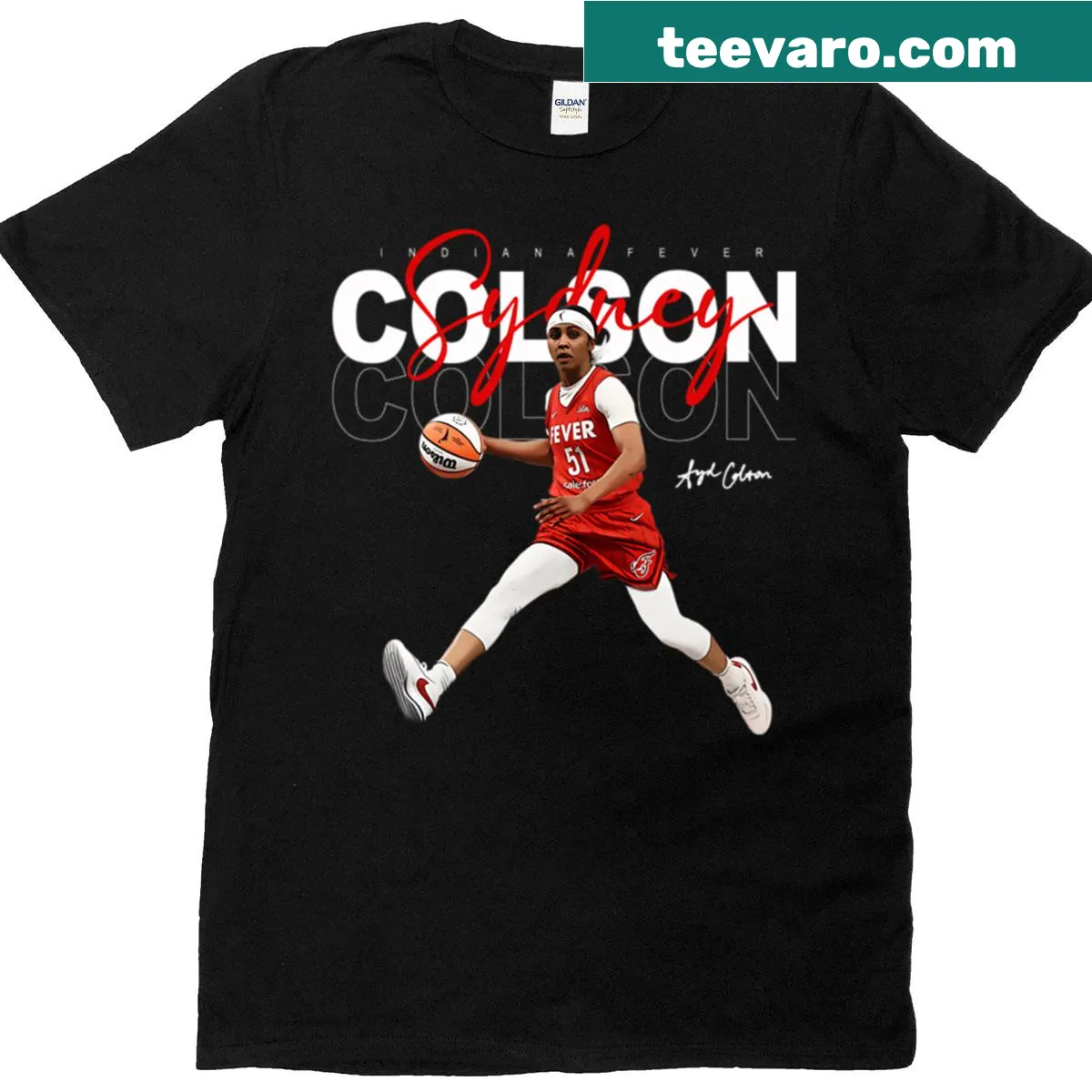 Sydney Colson Indiana Fever themed T-shirt — on a men's t-shirt