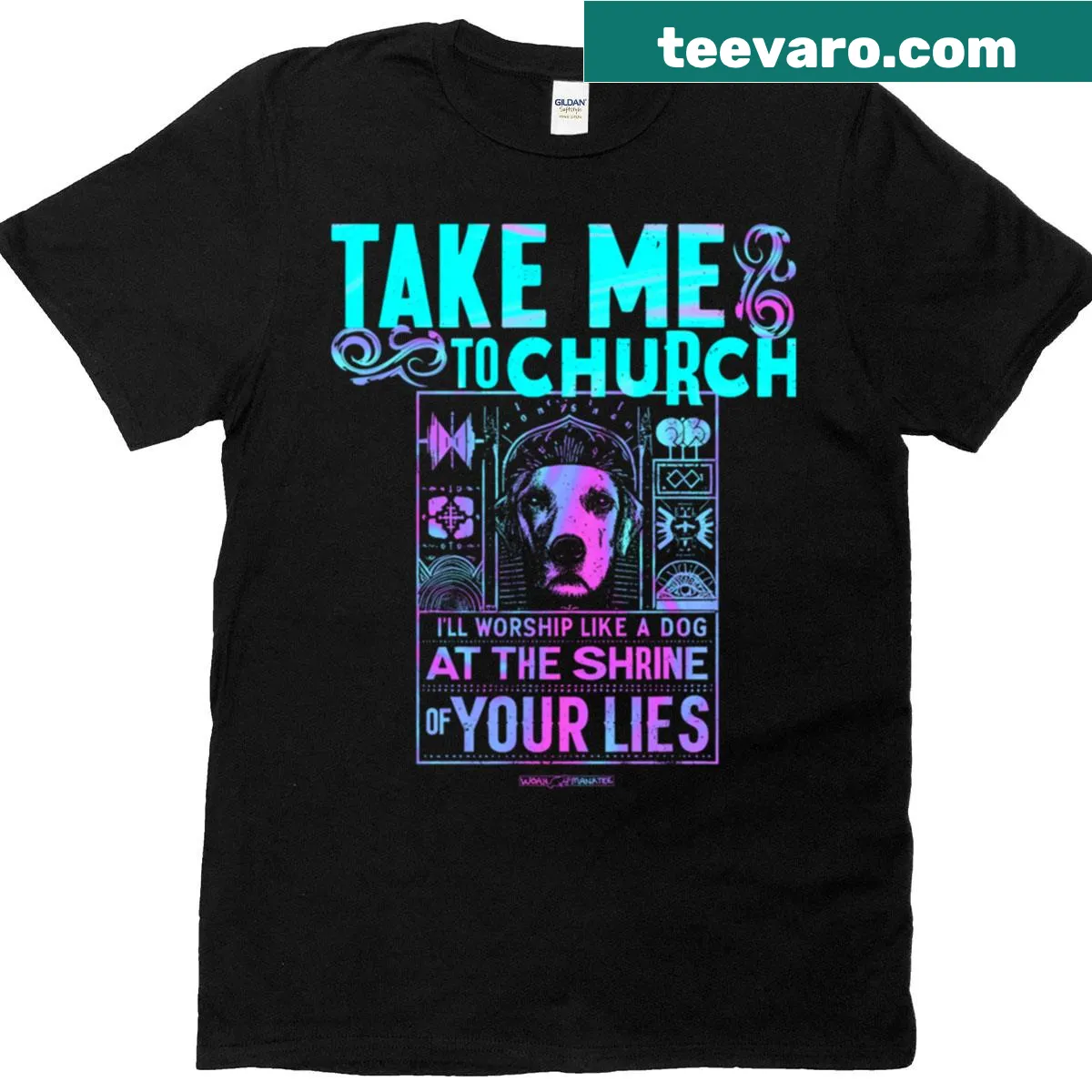 Oversized 'Take Me To Church' t-shirt with inspirational text — on a men's t-shirt