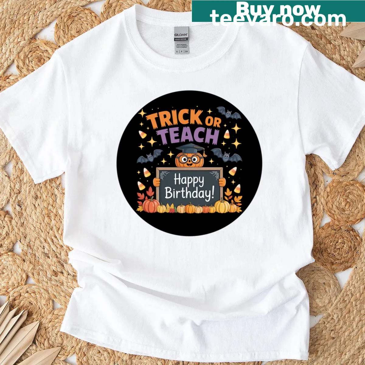Halloween-themed T-shirt for teachers with coffee design — on a men's t-shirt