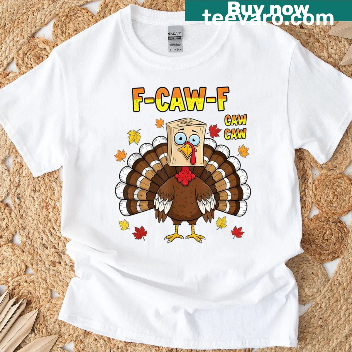 Funny Thanksgiving t-shirt featuring a turkey disguised as a crow with humorous text — on a men's t-shirt