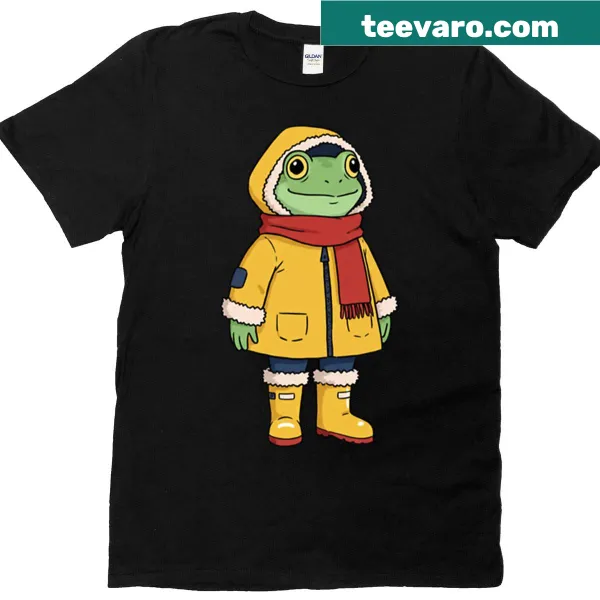 Illustration of a frog on a rainy day t-shirt