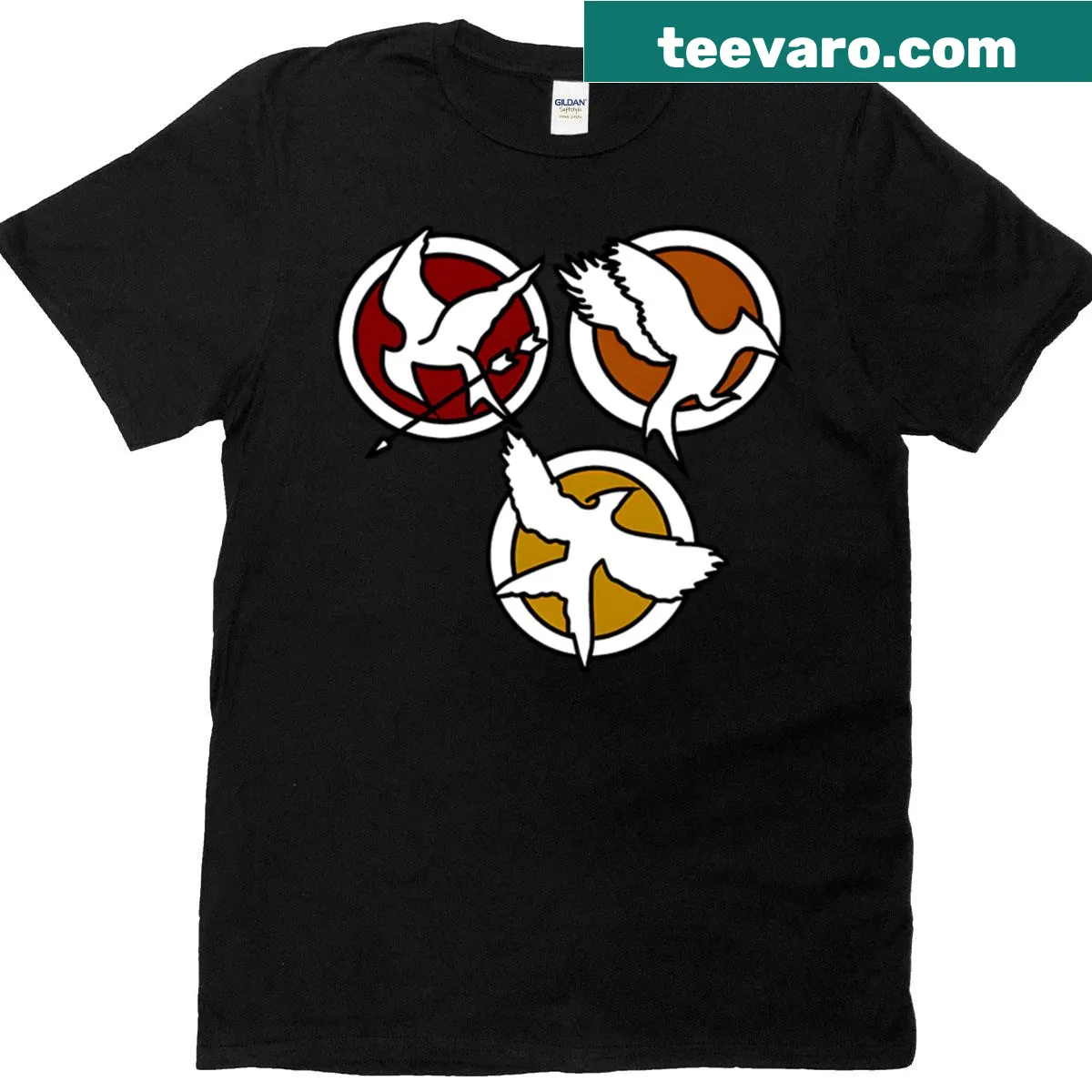 Iconic logos from The Hunger Games on a stylish graphic tee — on a men's t-shirt