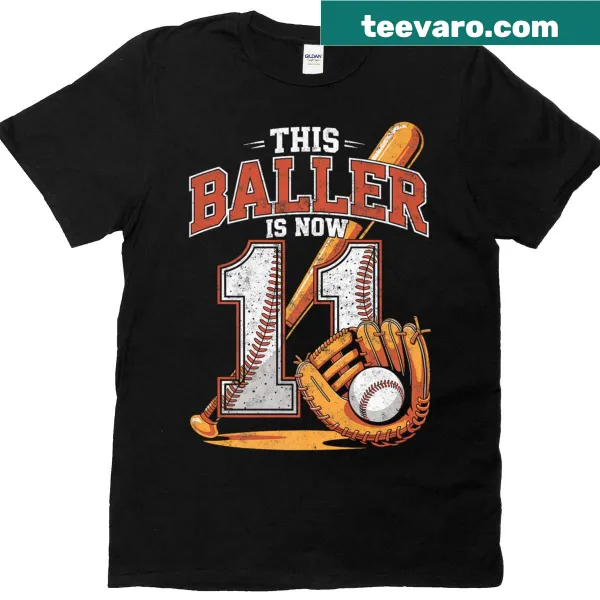 11th birthday baseball player T-shirt with bold typography