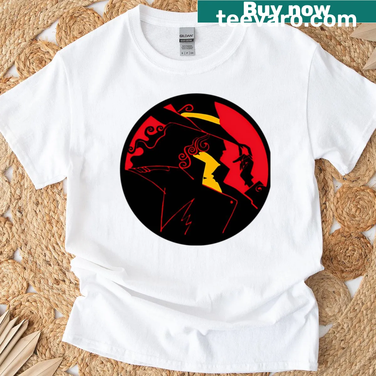Detective-themed T-shirt with trench coat and hat design — on a men's t-shirt