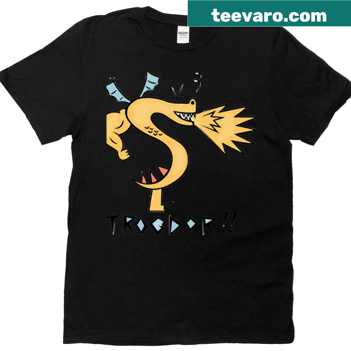 Golden Trogdor the Burninator design T-shirt — on a men's t-shirt