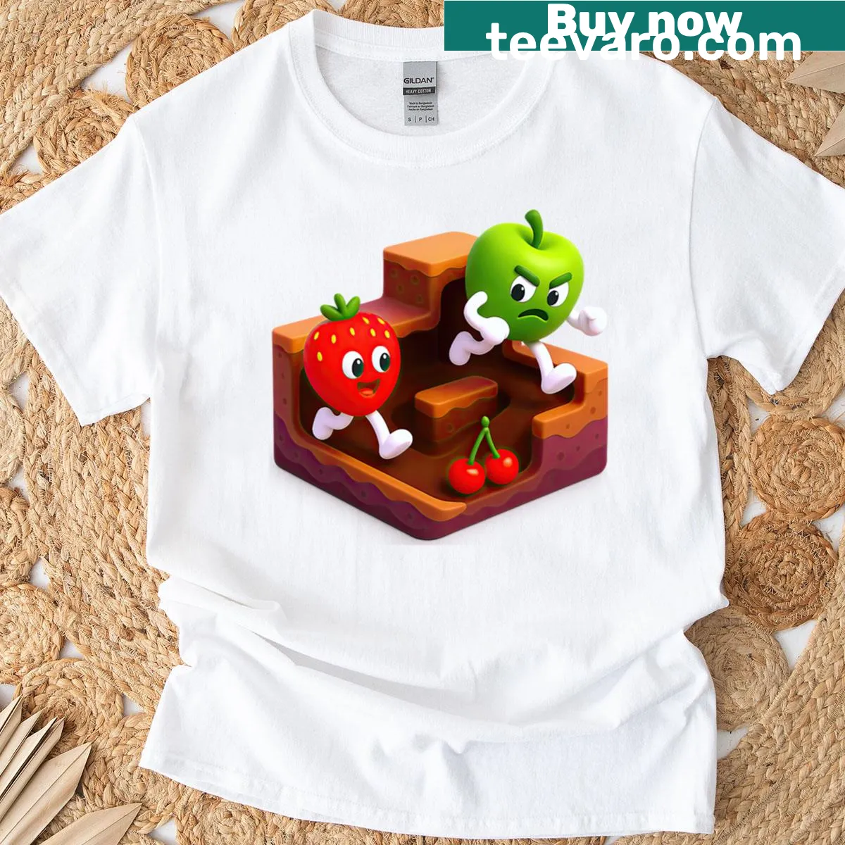 Retro gaming T-shirt featuring Tutti Frutti platform game design — on a men's t-shirt