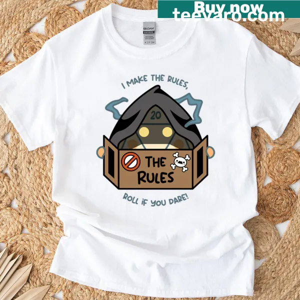 Dungeon Master themed shirt with playful text and graphic design