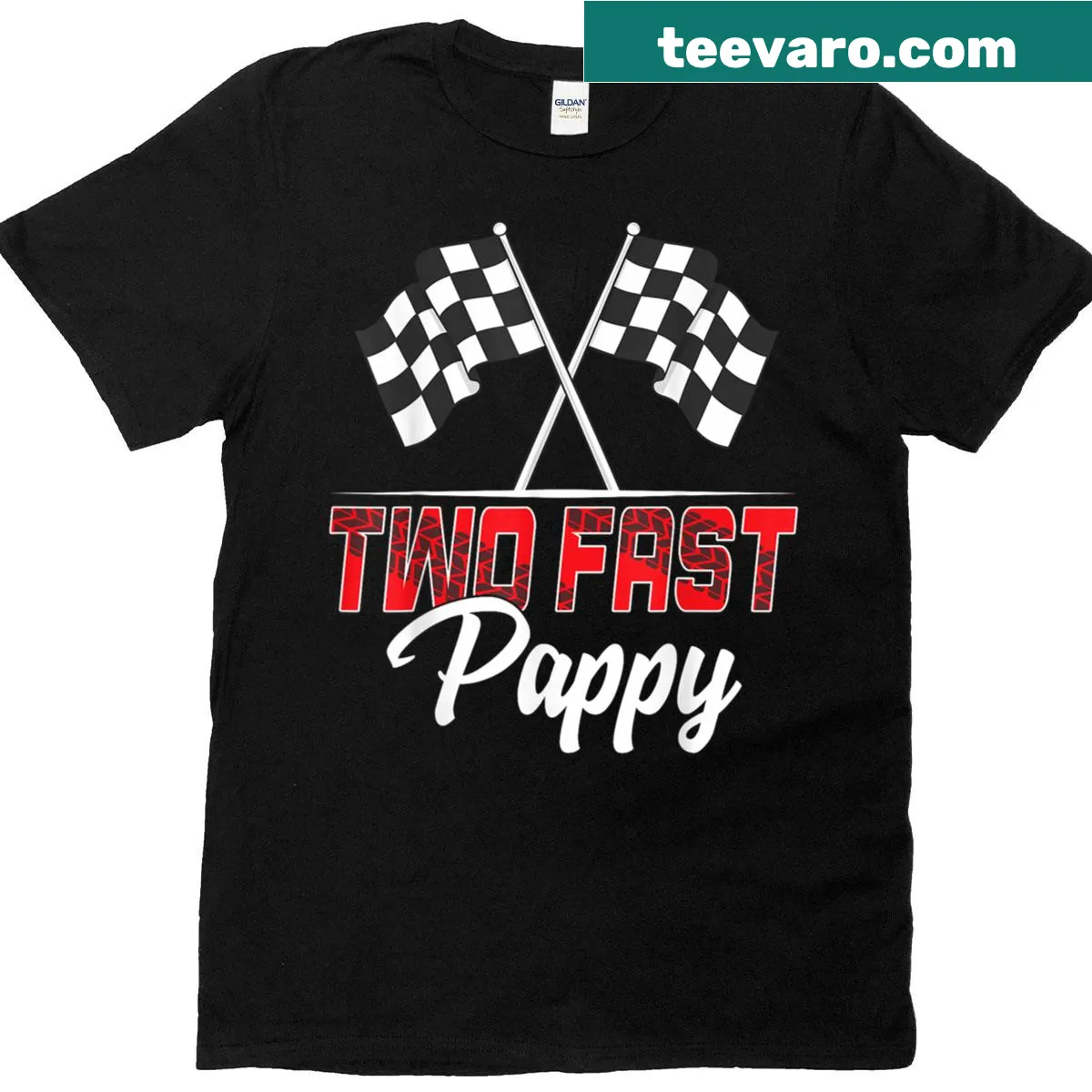 Racing-themed T-shirt for Pappy with the phrase 'Two Fast' and car graphic — on a men's t-shirt