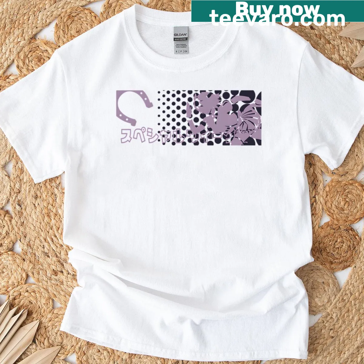 Illustrative T-shirt from Umamusume Pretty Derby featuring Special Week character — on a men's t-shirt