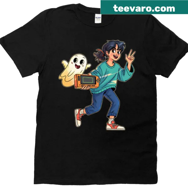 Video game adventure T-shirt with ghost friend illustration