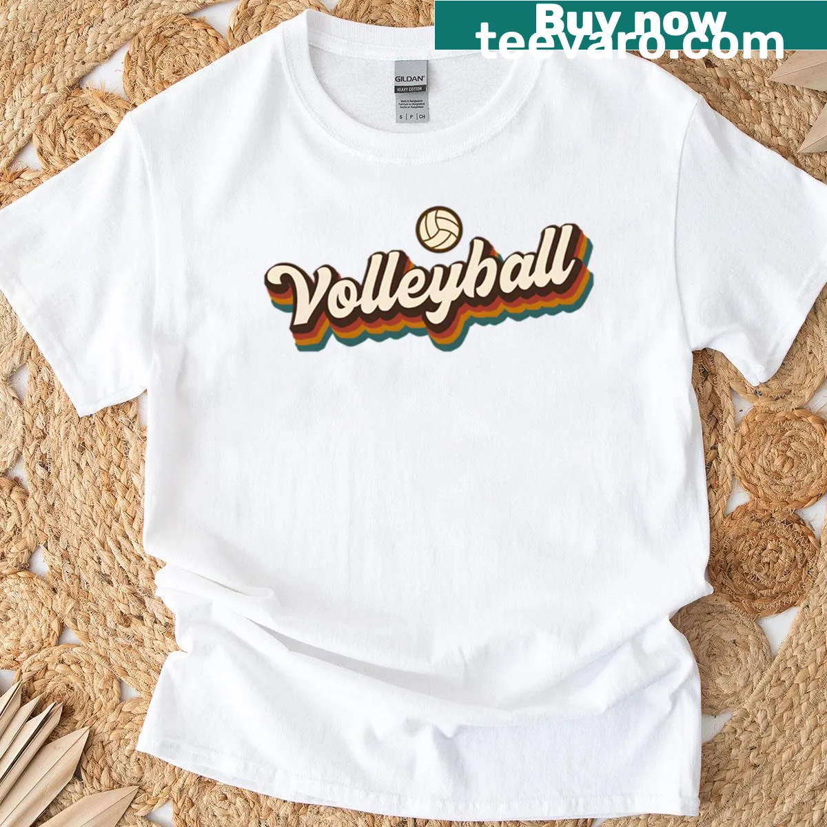 Minimalist volleyball-themed typography T-shirt — on a men's t-shirt