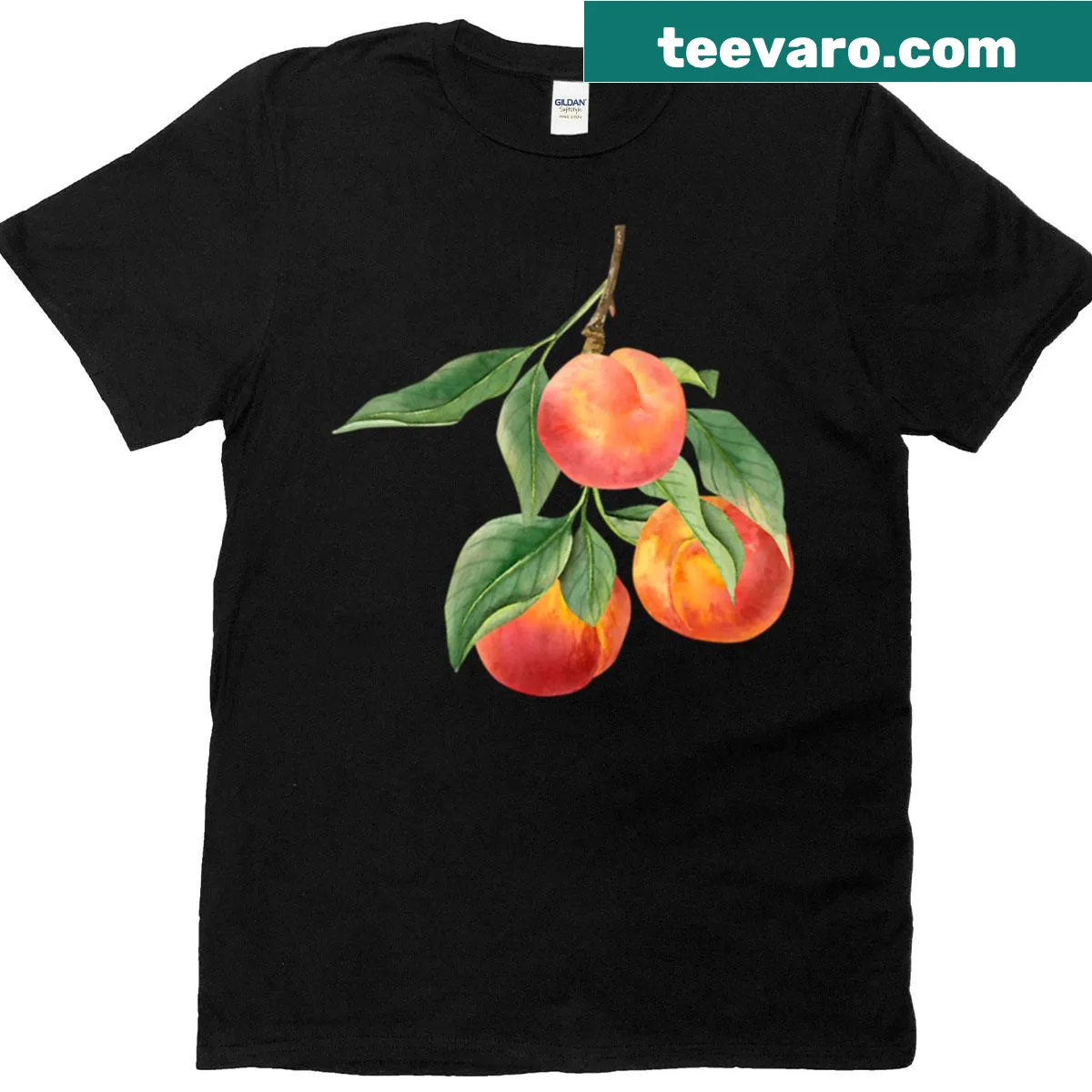 Hand-drawn peaches on a branch design for a casual T-shirt — on a men's t-shirt