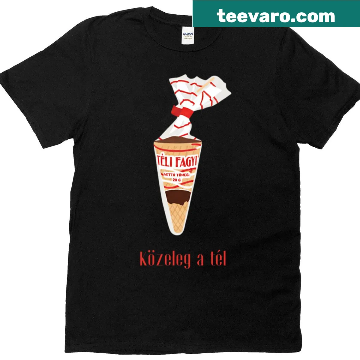 Retro T-shirt featuring winter ice cream graphic — on a men's t-shirt